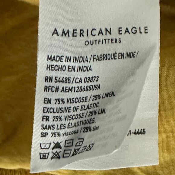 American Eagle Crop Top Womens M Yellow Linen Plaid Smocked Cottagecore 90s - Picture 4 of 4